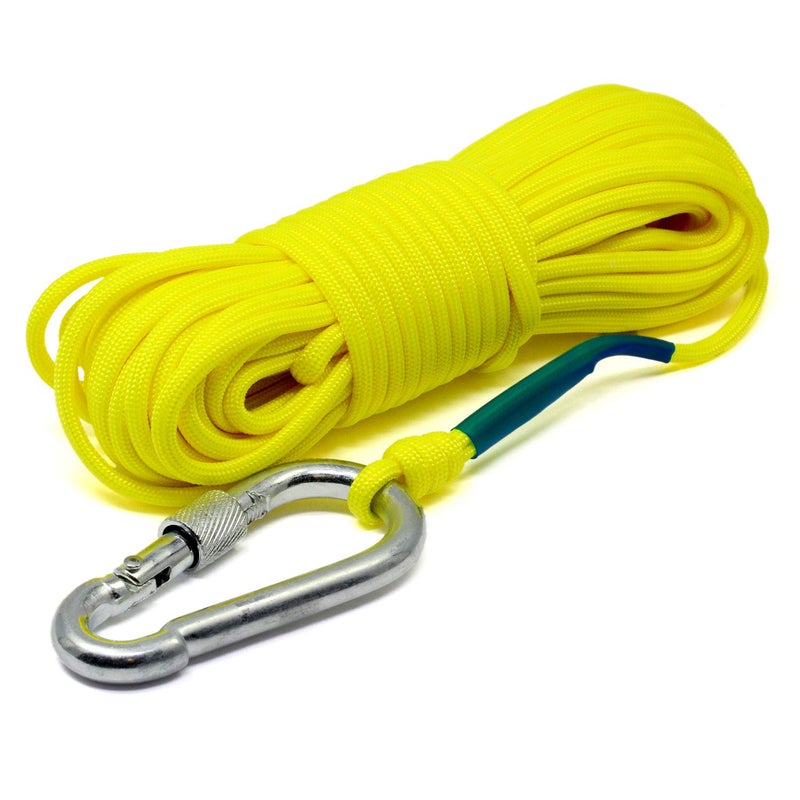 CMS MAGNETICS - Yellow 50-Foot Magnet Fishing Rope with Carabiner | 550-Pound Tensile Strength, Braided, Polyester Paracord | Camping, DIY Project, Hoisting, Lifting, Pulling - Image 1